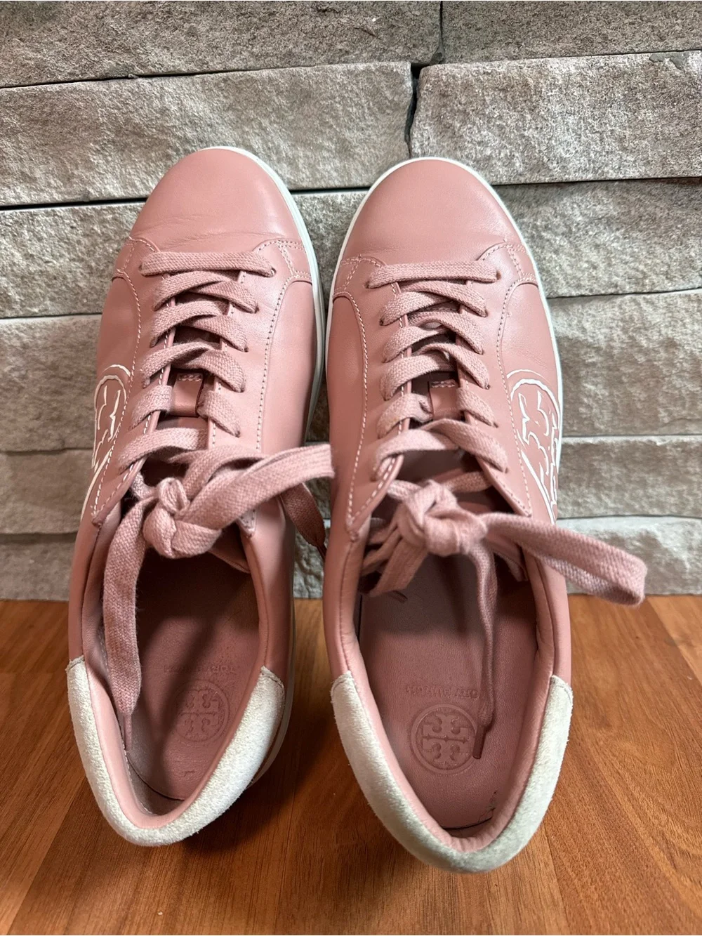 Women's Tory Burch Pink Leather Logo Lace-Up Sneakers